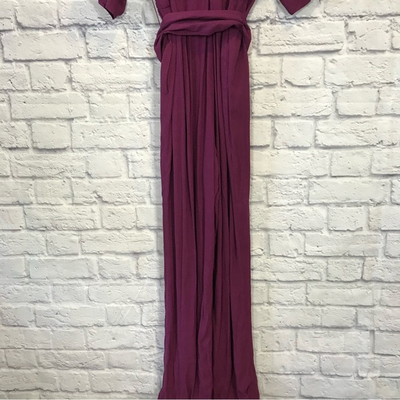 Ann Taylor Purple Wide Leg Jumpsuit Romper Womens Size 14 V Neck Belted - Picture 2 of 5